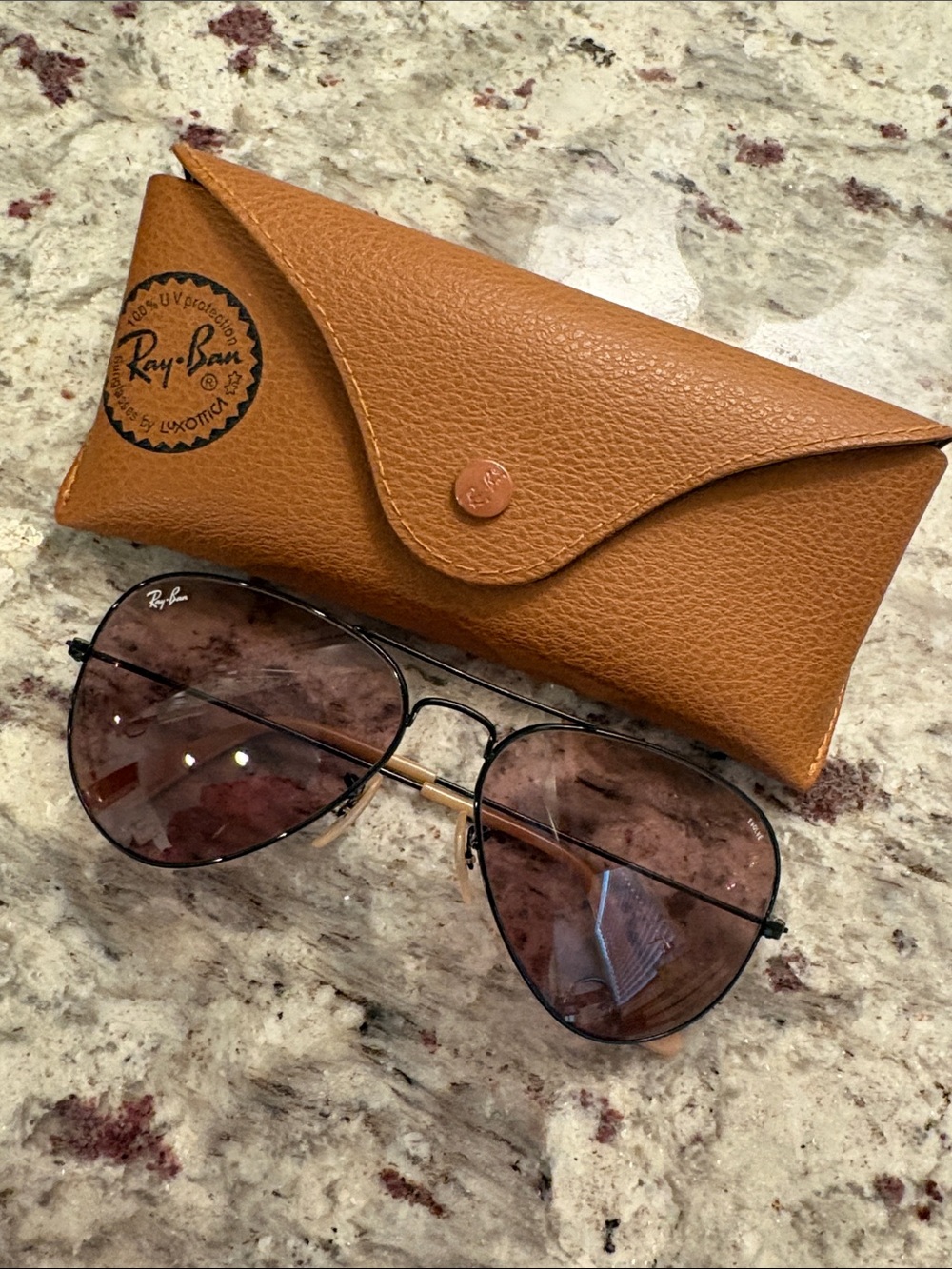 Ray-Ban Aviator Sunglasses with Brown Gradient Lenses and Tan Case